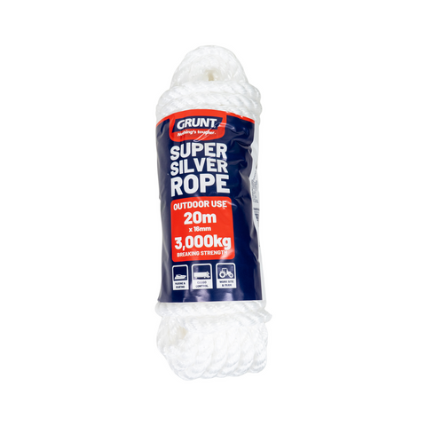 Grunt 16mm x 20m White Super Silver Rope - Polypropylene - Durable - SuperSaverAU - view 1