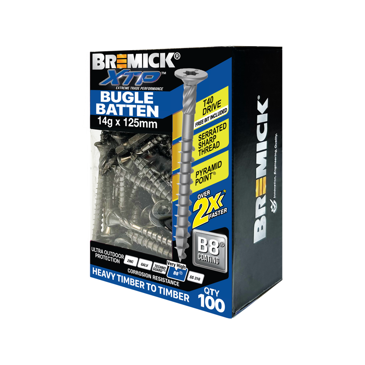 Bremick XTP 14g x 125mm Carbon Steel T40 B8 Bugle Batten Screws 100 Pack