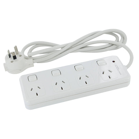 HPM 4 Outlet Surge Protected Powerboard 10A 2400W Individually Switched 175J D104PAWE