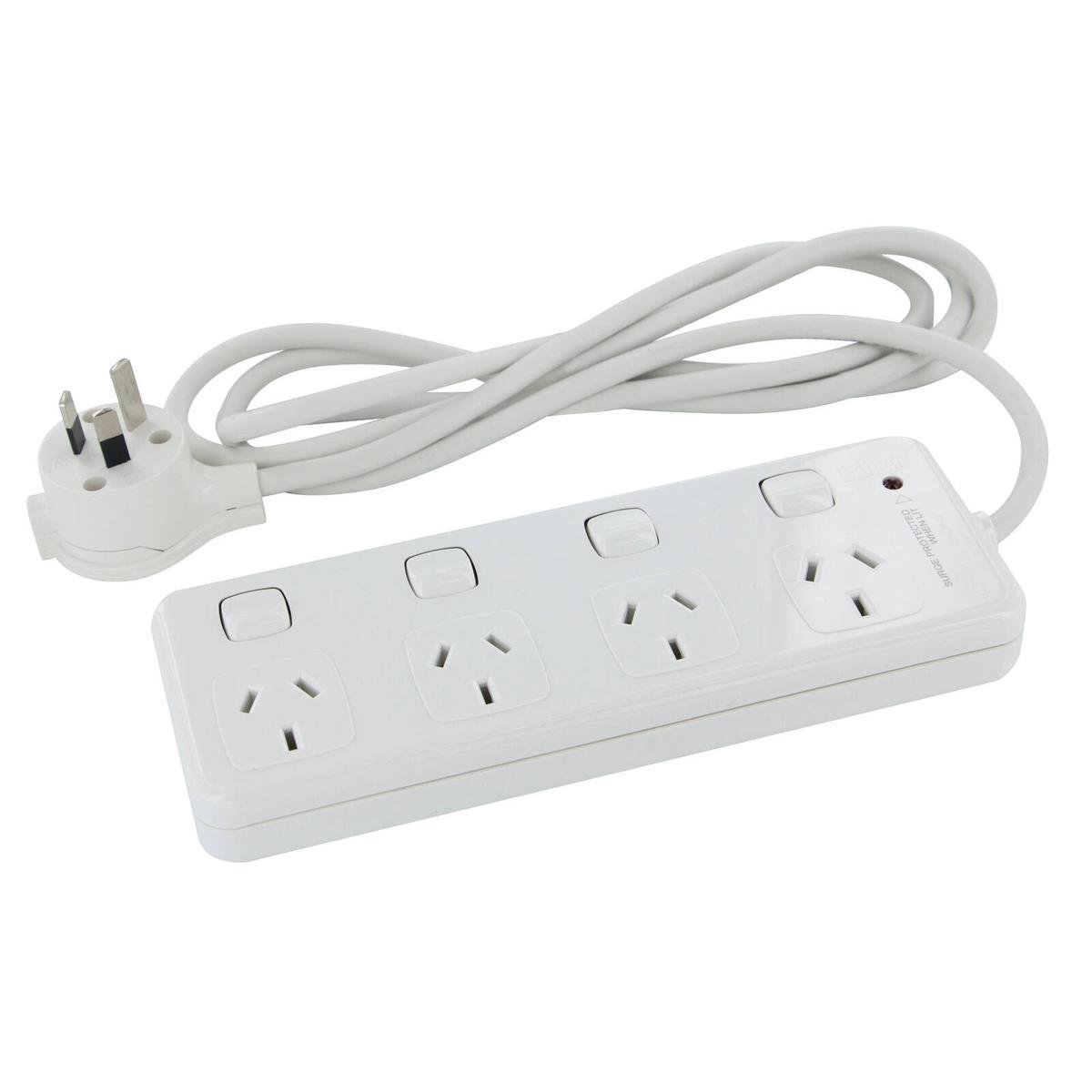 HPM 4 Outlet Surge Protected Powerboard 10A 2400W Individually Switched 175J D104PAWE