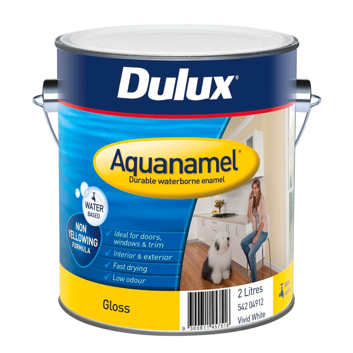 Dulux Aquanamel High Gloss Enamel Paint 2L White Water-Based Acrylic