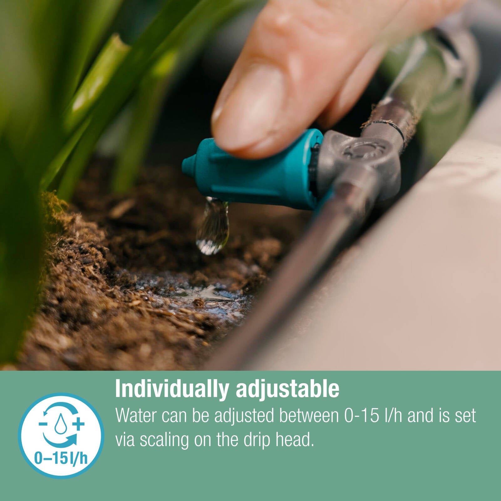 GARDENA 0-15L/h Adjustable Inline Drip Head 10 Pack Black/Turquoise