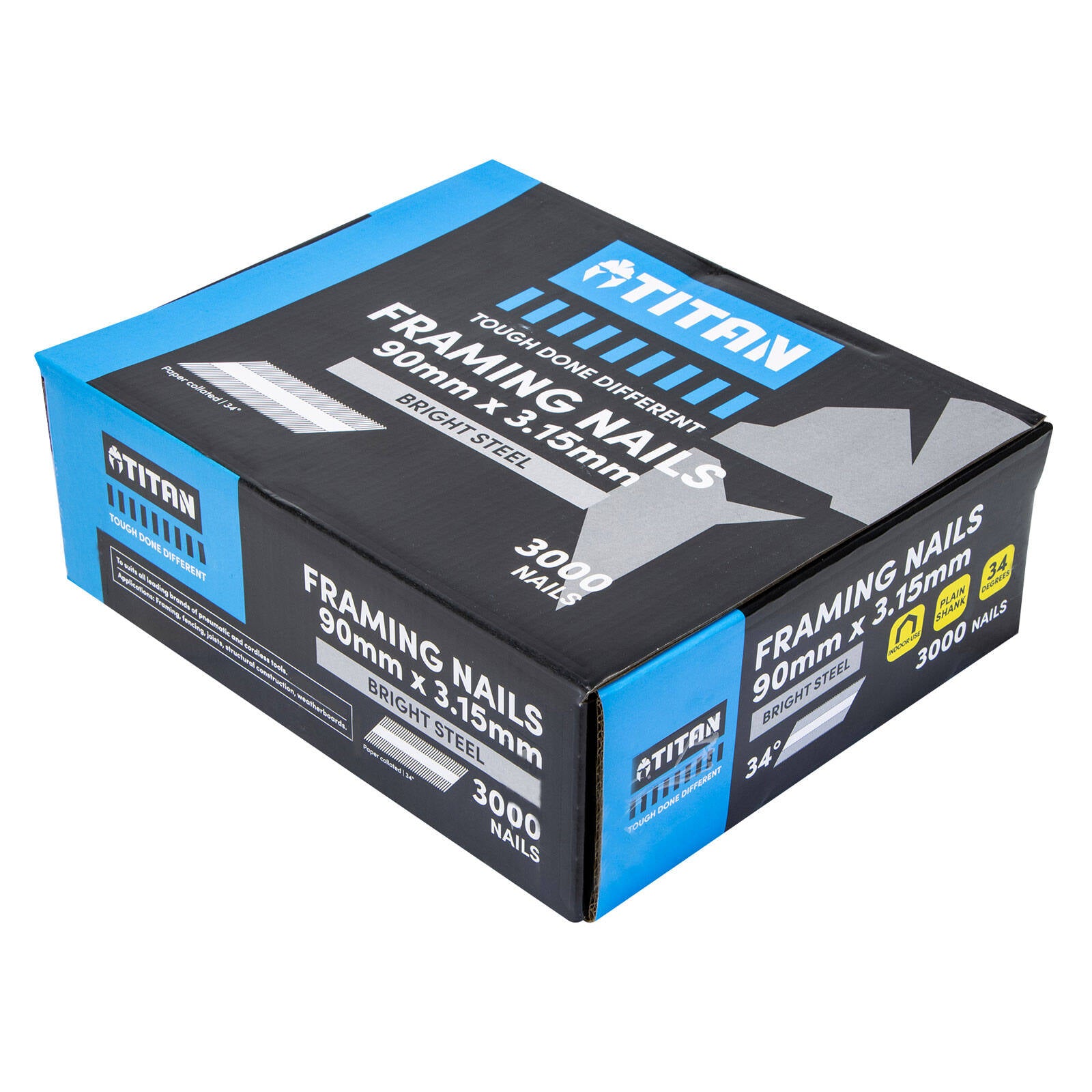 Titan 90 x 3.15mm Bright Steel Collated Framing Nails, 3000 Box