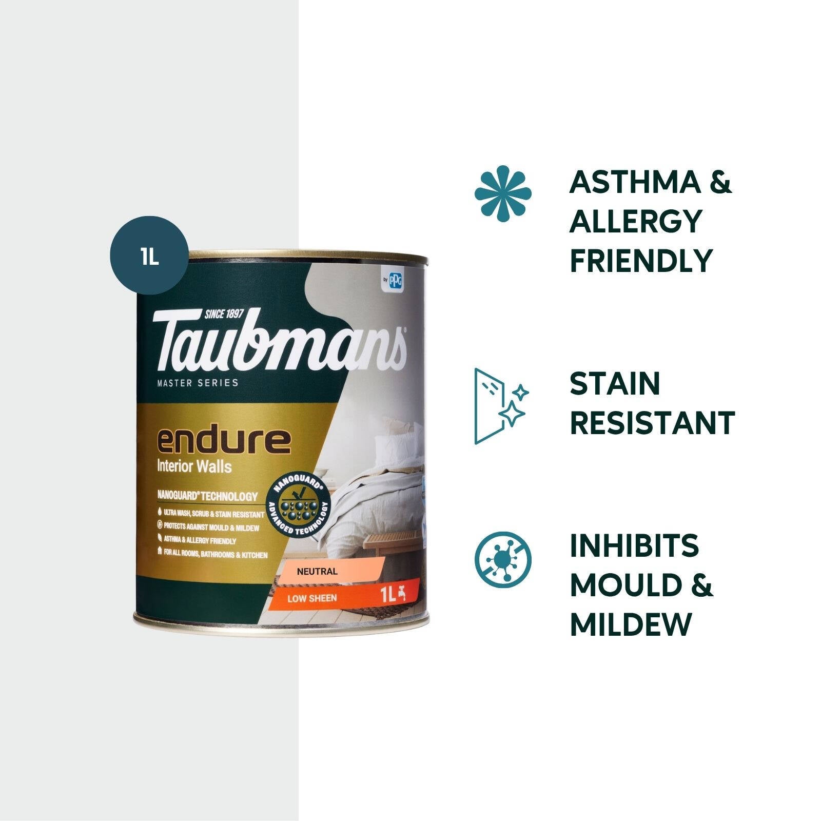 Taubmans Endure 1L Neutral Low Sheen Interior Wall Paint Stain Resistant