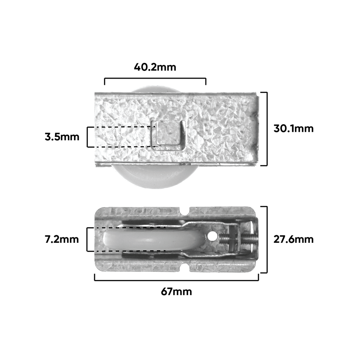 Rolltrak Adjustable Steel Carriage & Acetal Roller for Wardrobe Doors