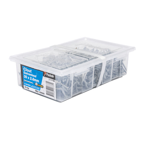 Paslode 30 x 2.8mm 2kg Galvanised Steel Clout Nails - 1000 Pack