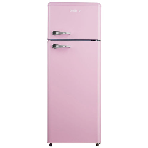 Linarie 209L Retro Top Mount Fridge - Pink Finish, Adjustable Shelves, 3 Star Energy - LK200DDPINK