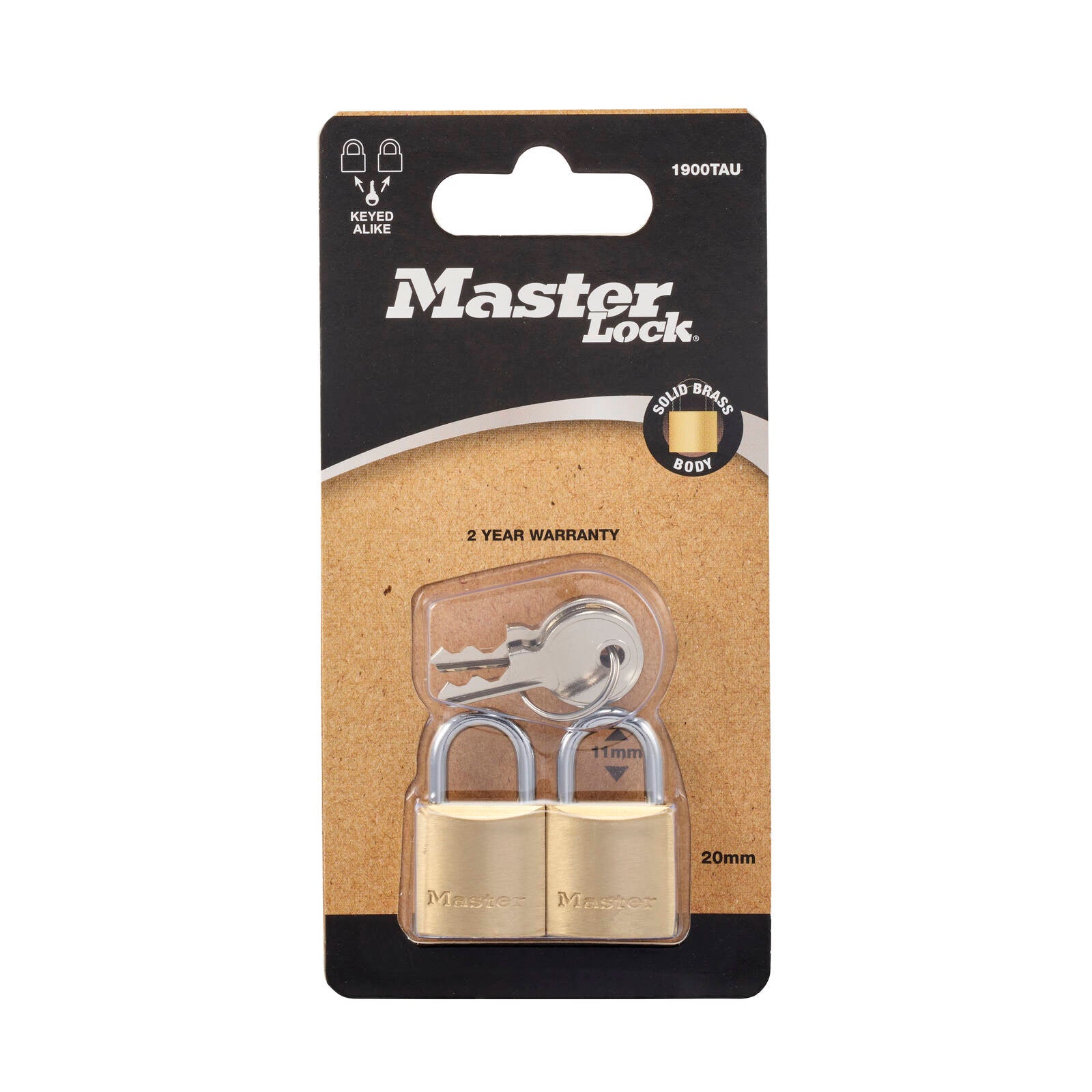 Master Lock 20mm Solid Brass Keyed Padlock, 2 Pack Keyed Alike, Steel Shackle