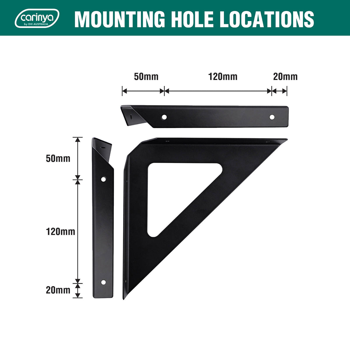 Carinya 190 x 190mm Black Powder Coated Steel Triangle Stayed Bracket 100kg