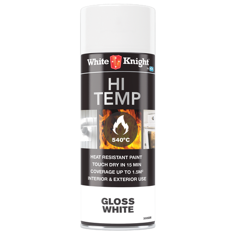 White Knight Hi Temp Heat Resistant Spray Paint 300g - White Gloss, Solvent Based for Stoves & Manifolds