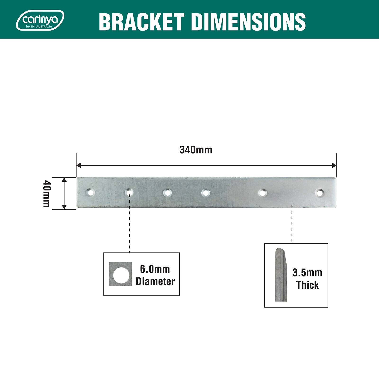 Carinya 340 x 40 x 3.5mm Zinc Plated Steel Mending Plate