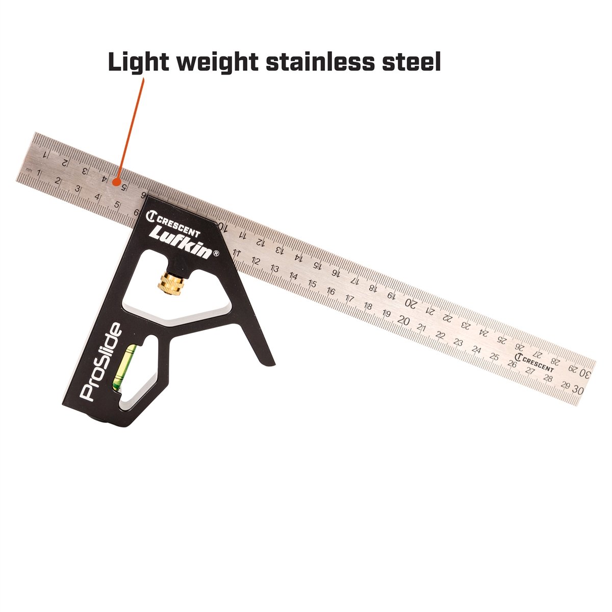 Crescent Lufkin 300mm Aluminium Combination Square, Stainless Steel Rule, Spirit Vial