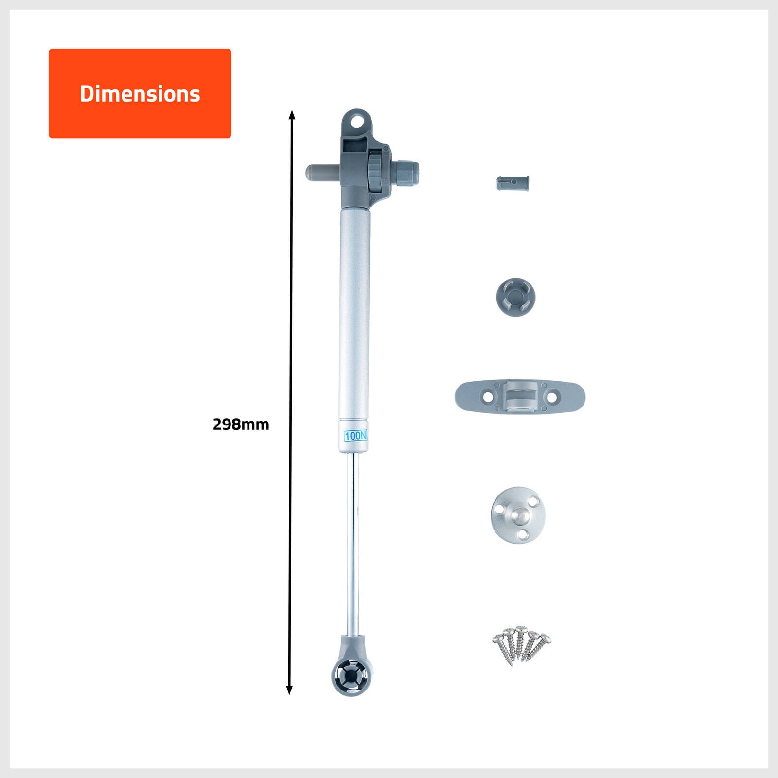 Taskmaster 298mm 100N Grey Steel Pneumatic Furniture Stay, 2 Pack