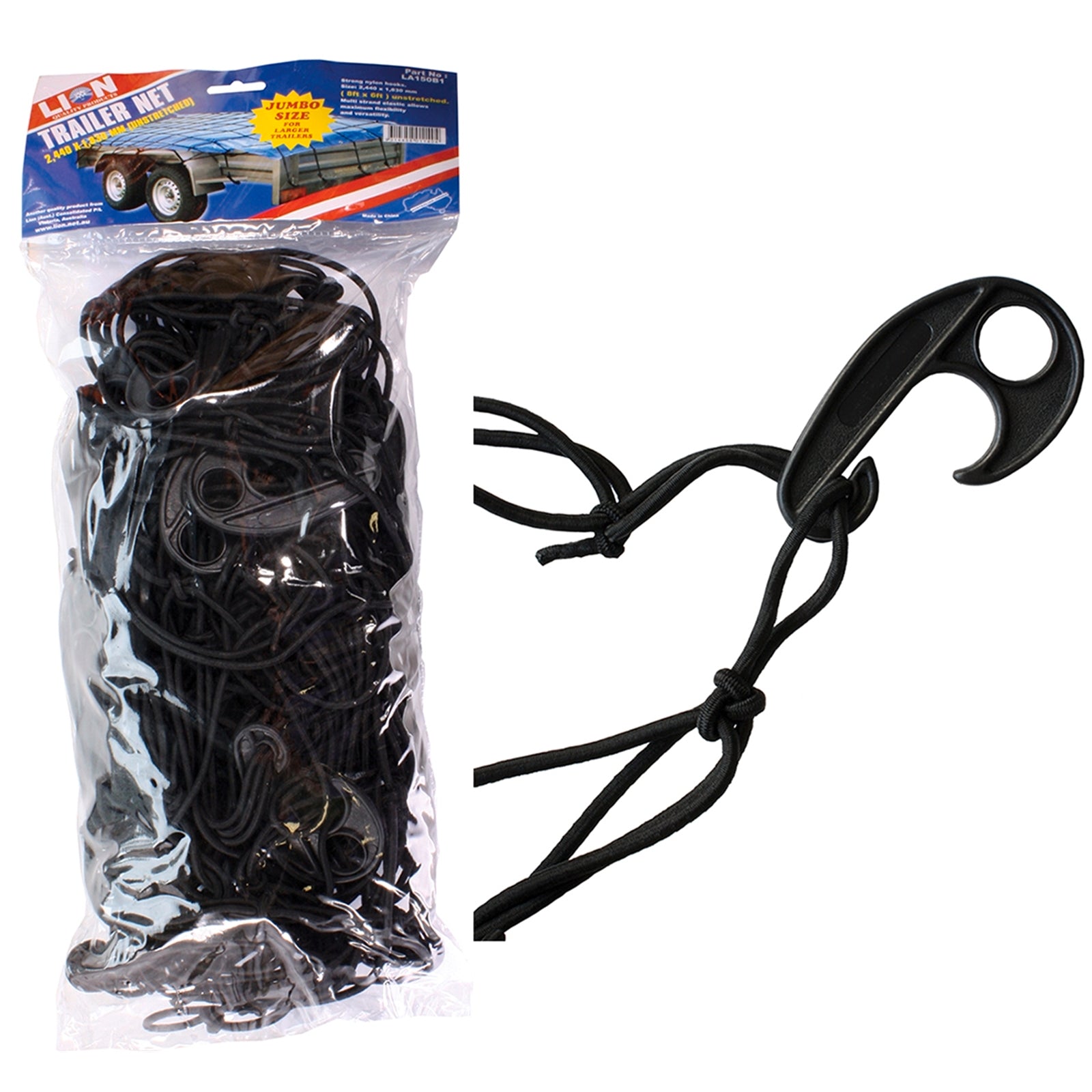Lion 8 x 6ft Elastic Trailer Net with Hooks, UV Protected Black