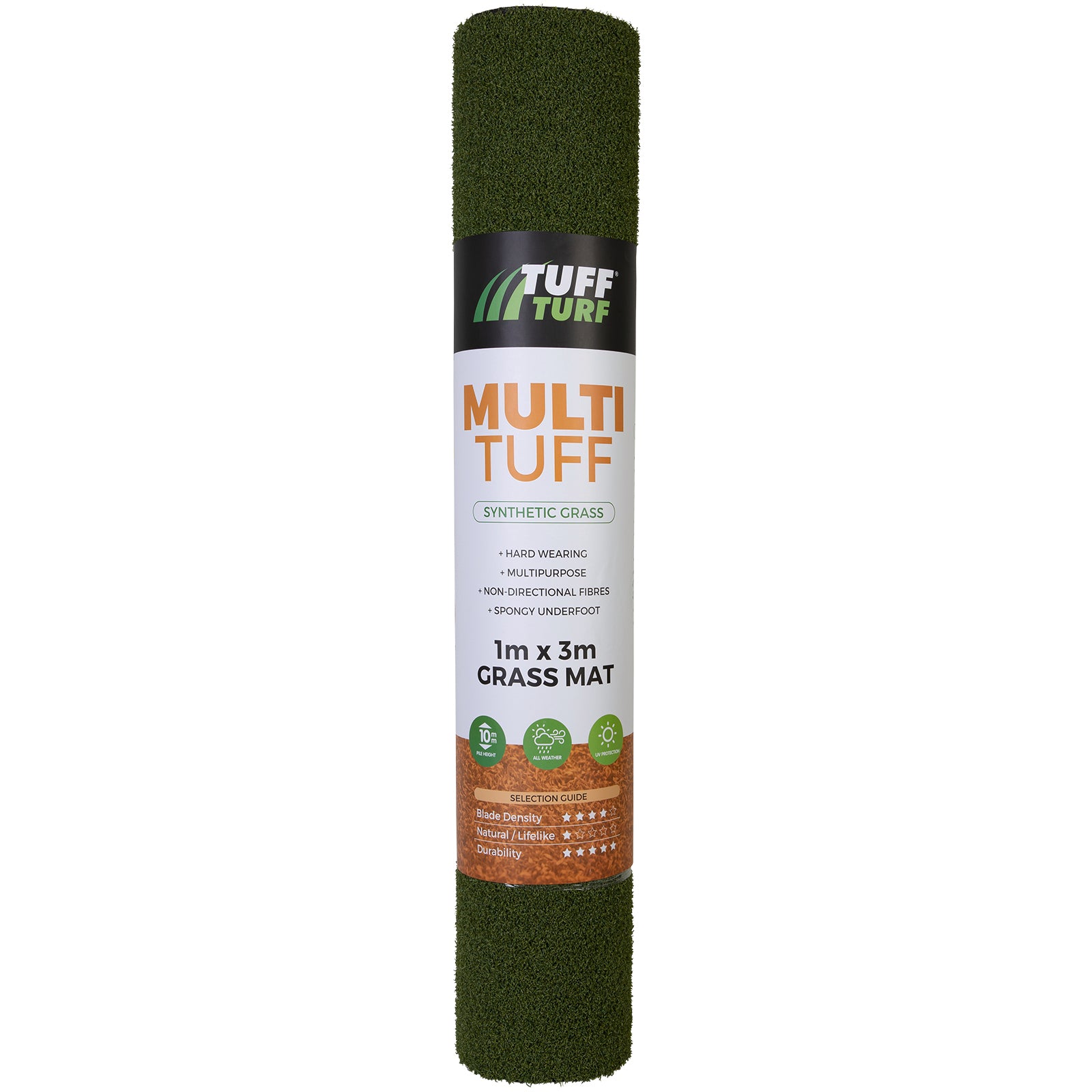Tuff Turf 1m x 3m Synthetic Turf Multi Mat - 10mm Pile, Emerald Green