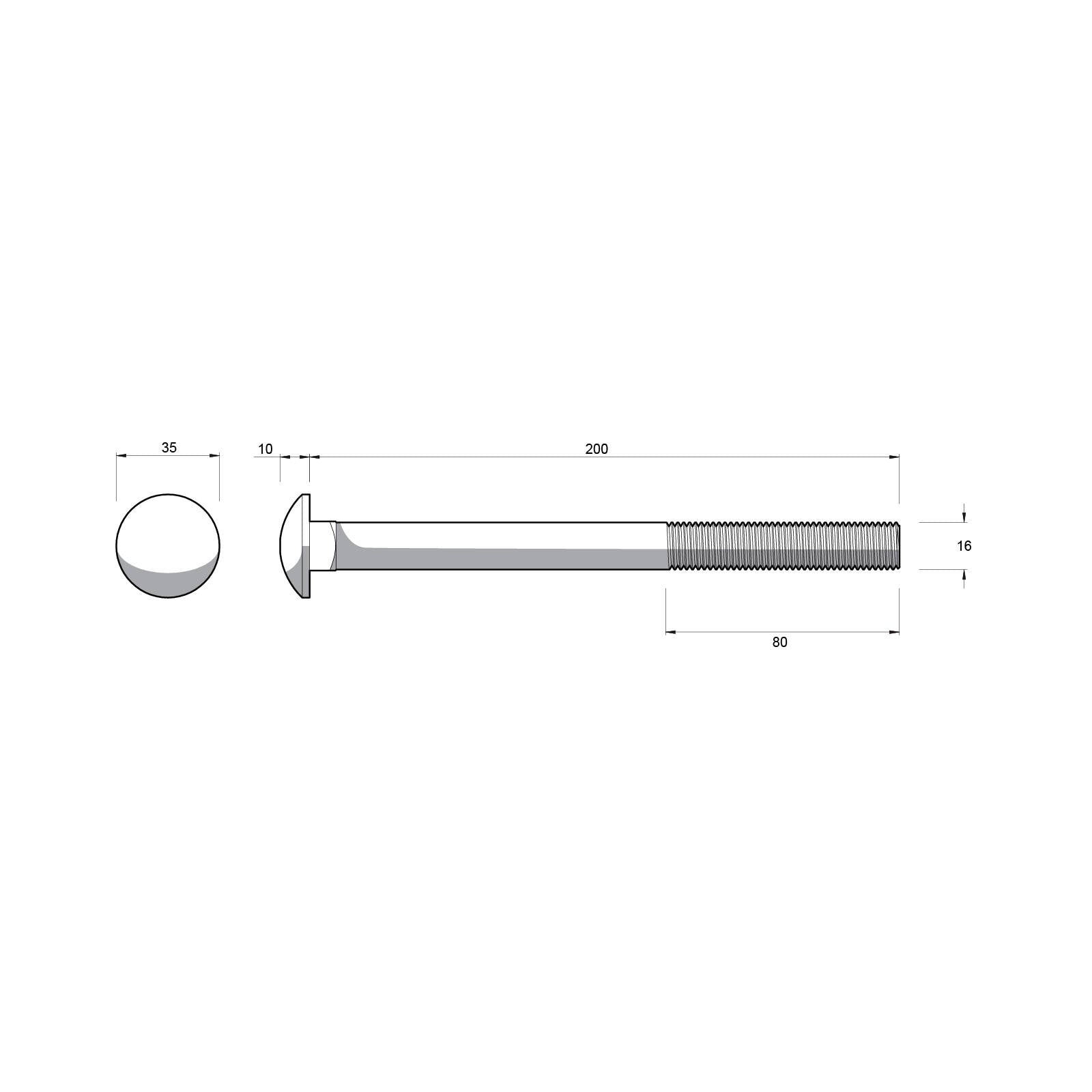 Zenith M16 x 200mm Hot Dip Galvanised Cup Head Bolt and Nut - Each