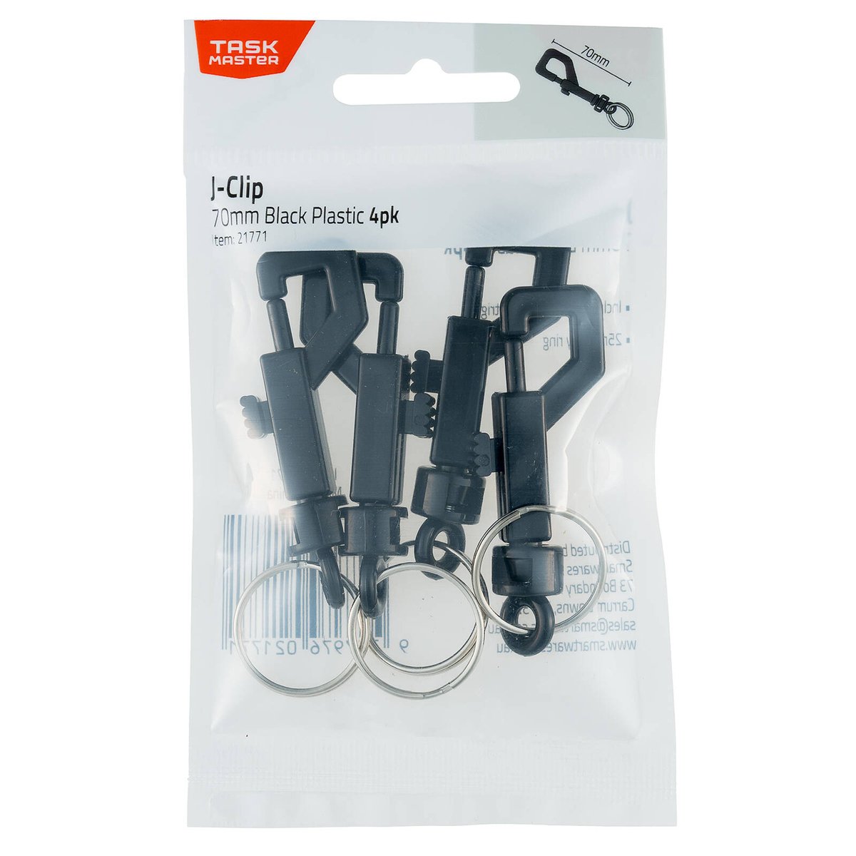 Taskmaster J Clip 70mm Black - 4 Pack - Lightweight - Secure Attachment - SuperSaverAU - view 2