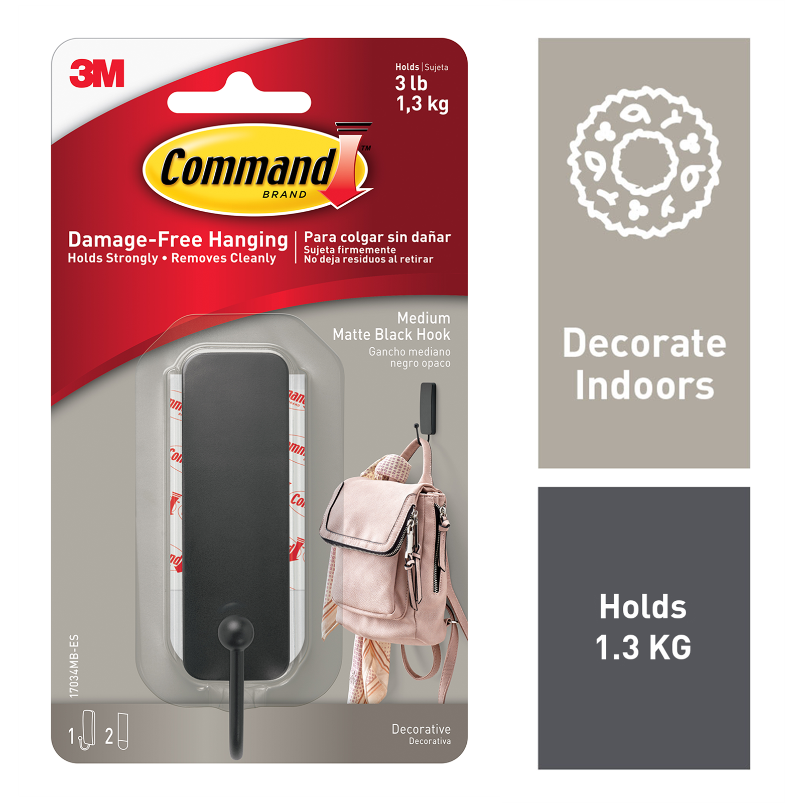 Command Medium Matte Black Single Hook Plastic Adhesive 1 Pack