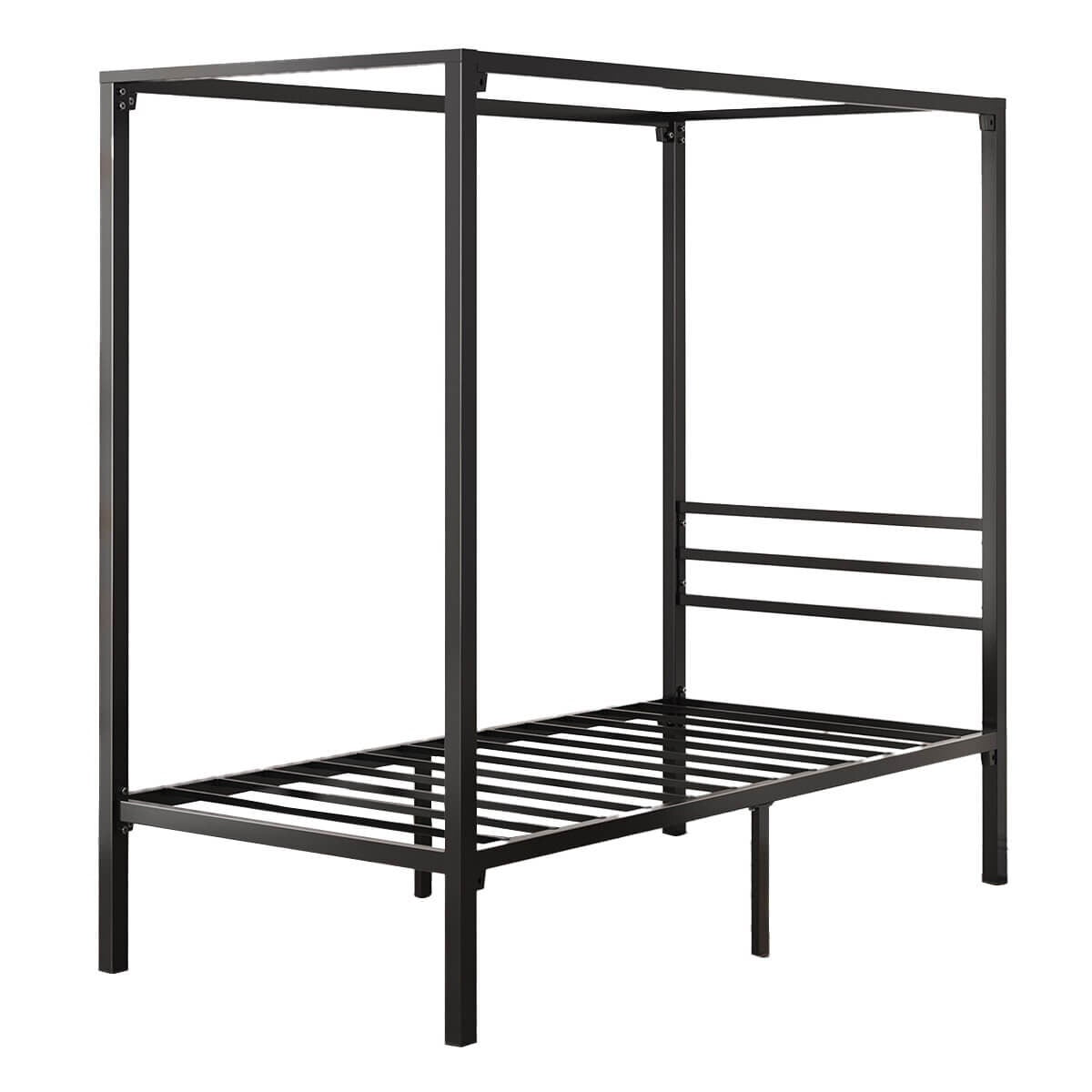 Zinus Patricia Single Metal Canopy Bed Frame in Black - Steel Frame, Underbed Storage - AU-CPBF-S