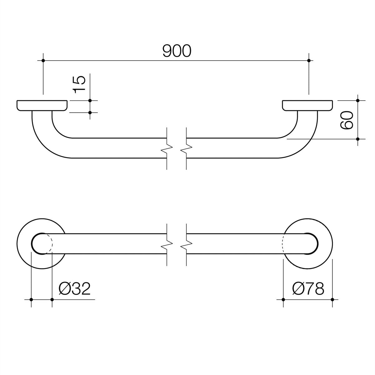 Caroma Home Collection 900mm Grab Rail White Stainless Steel Wall Mount