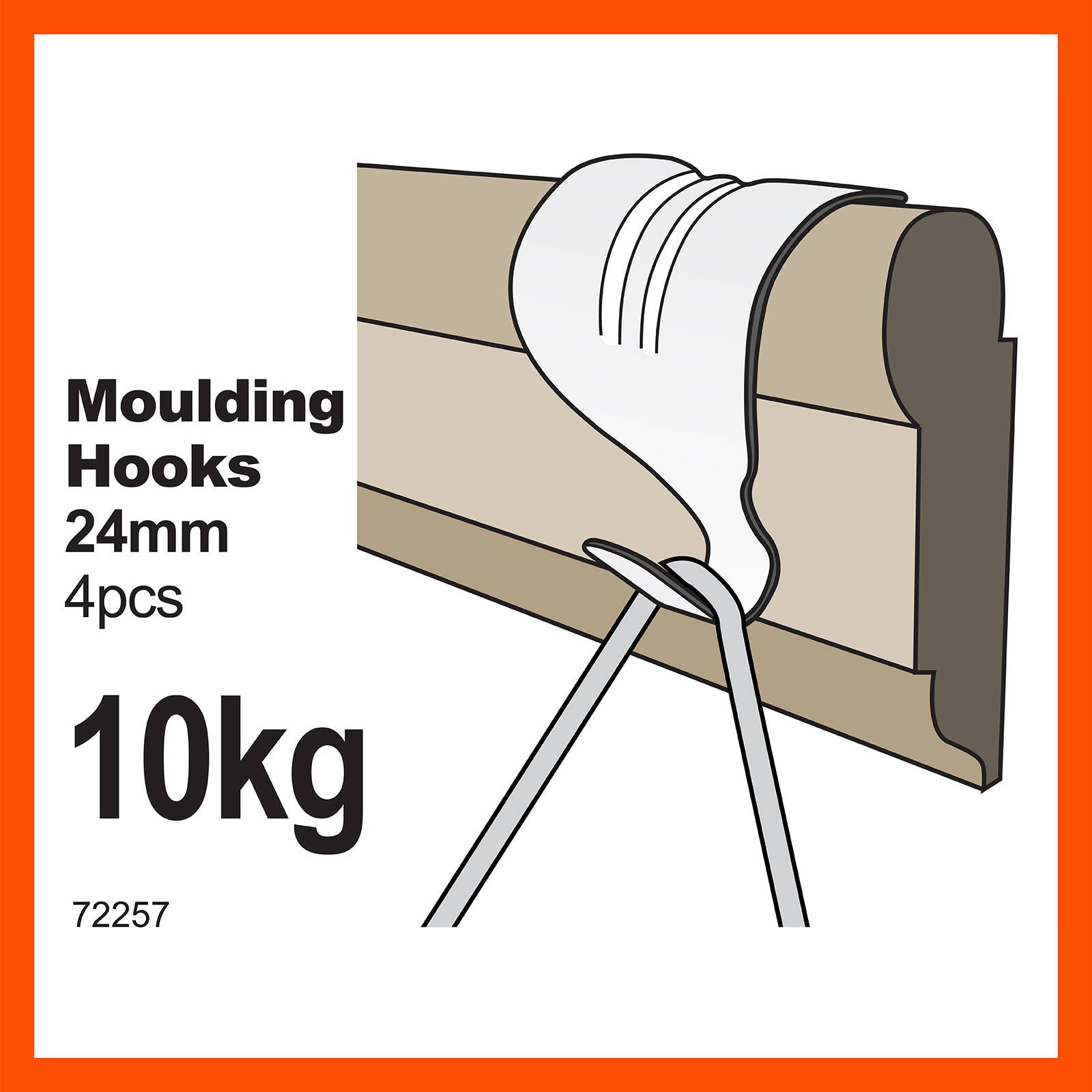 Everhang 10kg White Steel Picture Hanging Moulding Hook - 4 Pack