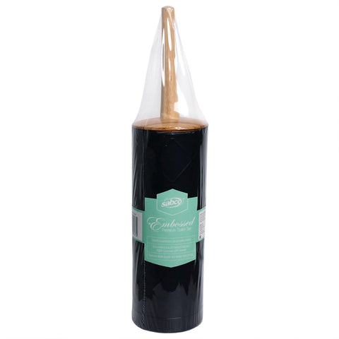Sabco Black Pressed Metal Toilet Set Bamboo Handle