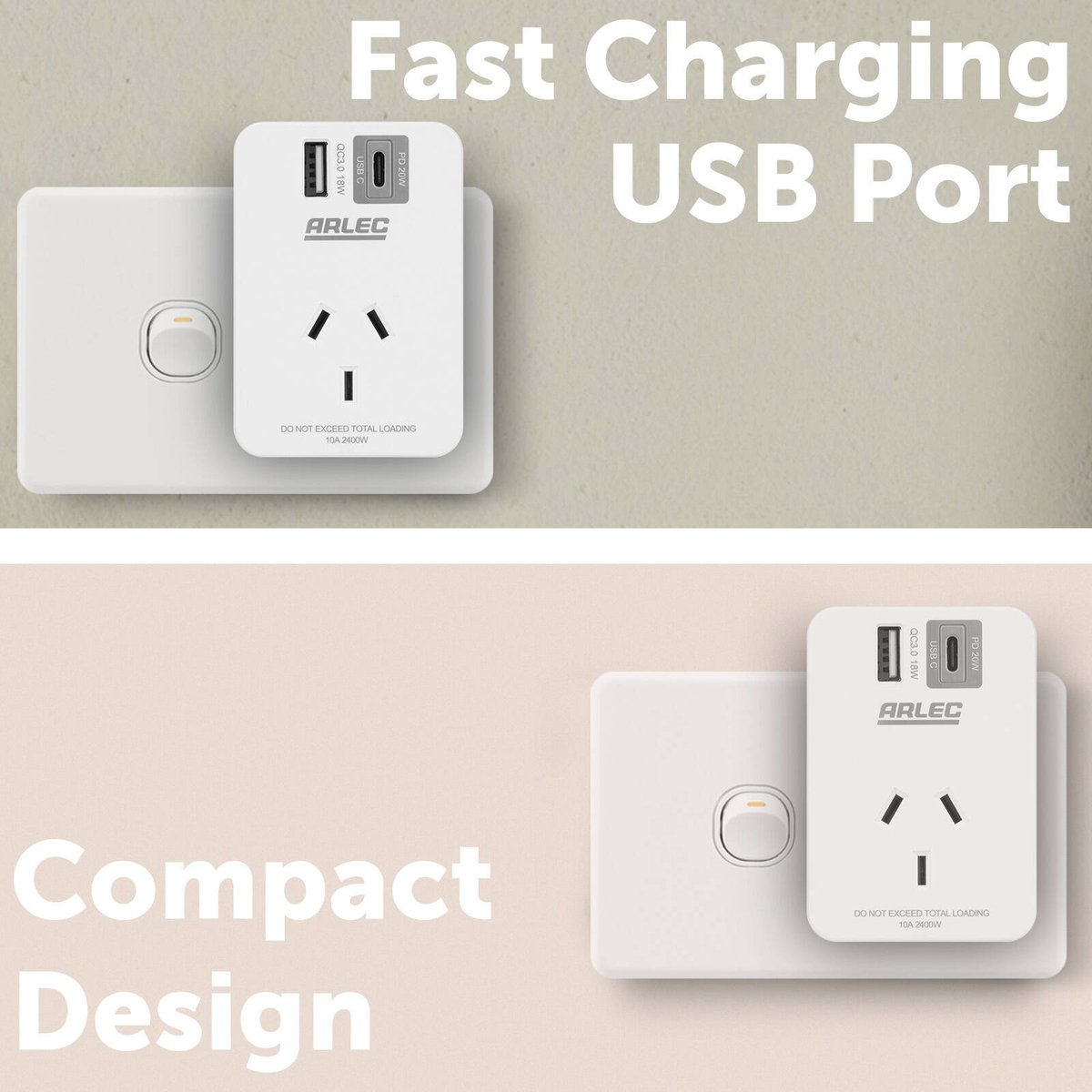 Arlec 2 Port USB-A and USB-C PD20W Rapid Charging Power Adapter White PC191PD18