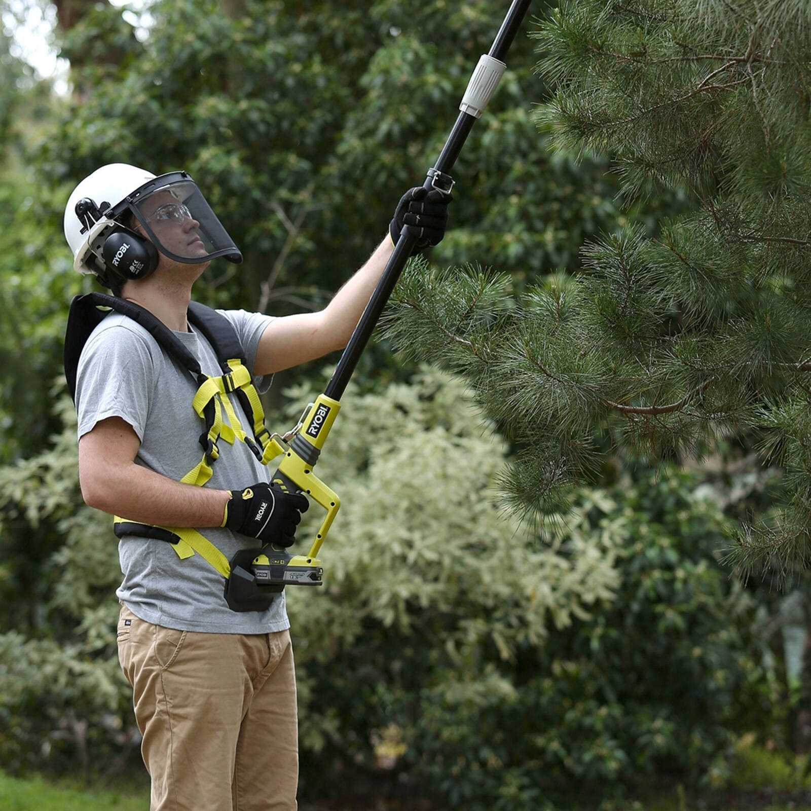 Ryobi Garden Helmet Kit with Visor & Earmuffs, White & Black