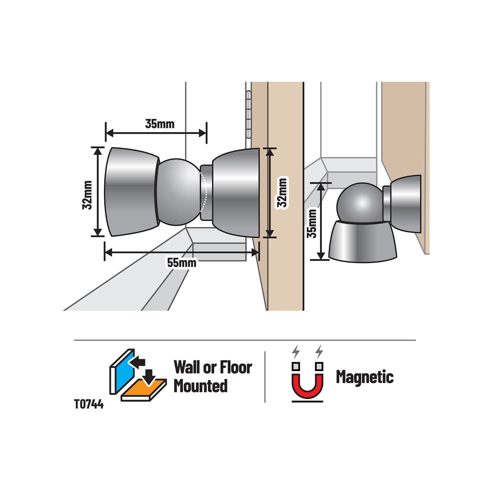 Adoored 55mm Satin Chrome Sphere Door Stop