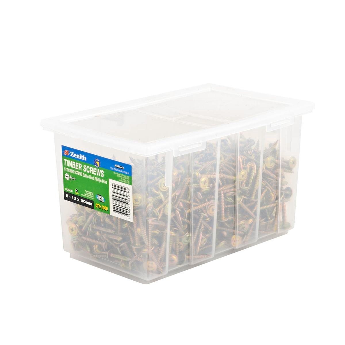 Zenith 8-15 x 30mm Gold Passivated Button Head Timber Stitching Screws - 1000 Trade Box