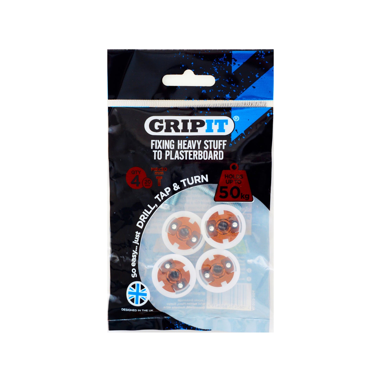 GripIt 20mm Brown Plasterboard Fixing - 4 Pack