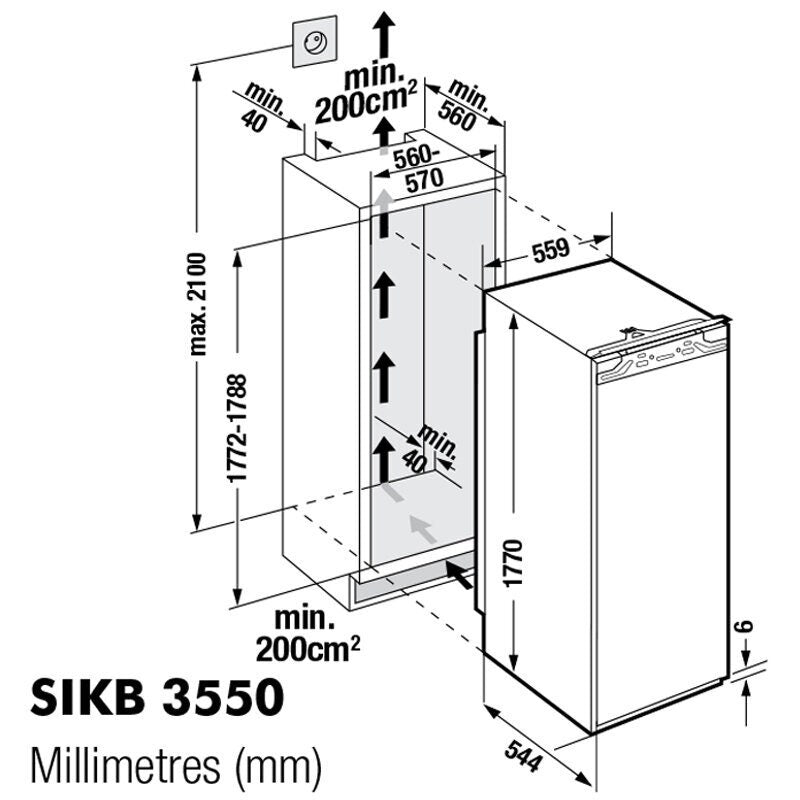 Liebherr 344L Integrated Upright Fridge - 3 BioFresh Telescopic Drawers, 4 Star Energy Rating - SIKB3550RH