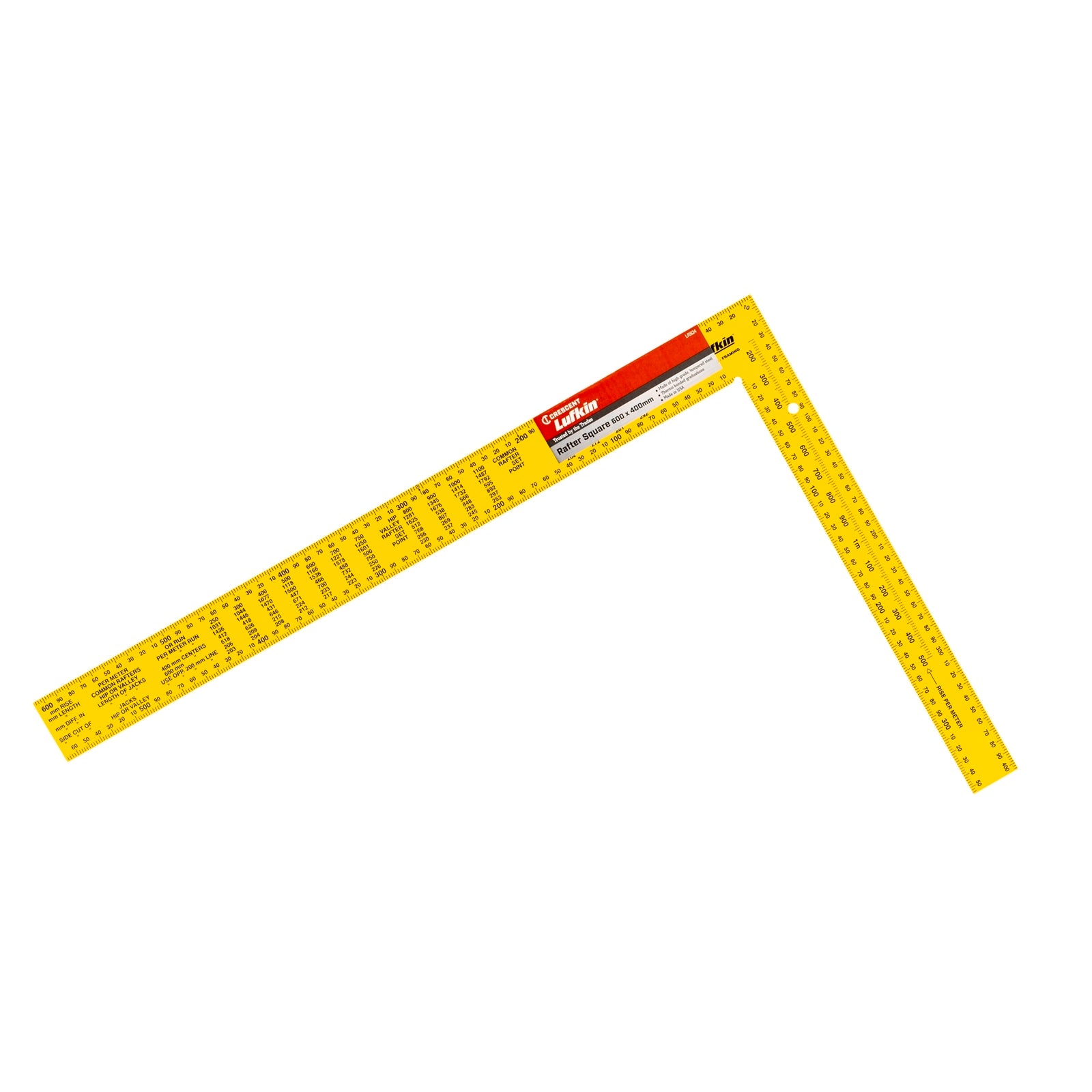 Crescent Lufkin 600 x 400mm Rafter Square, Tempered Steel, High-Visibility Yellow
