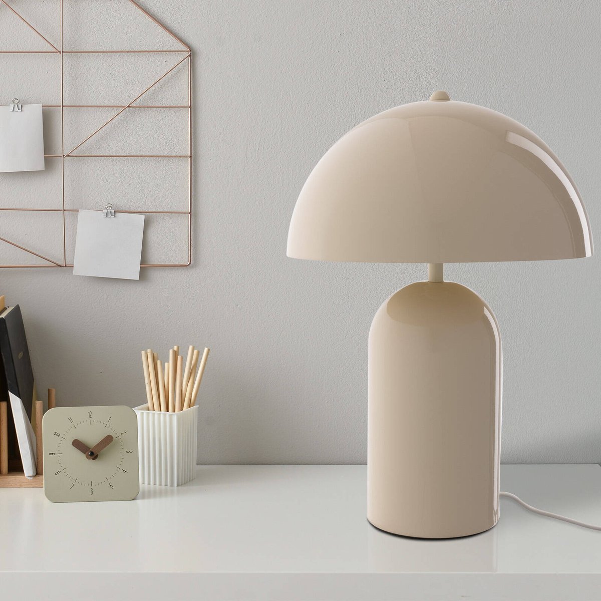 Mercator Stella Table Lamp - Cream Metal Gloss Finish, E14 Indoor with 1.8m Cord