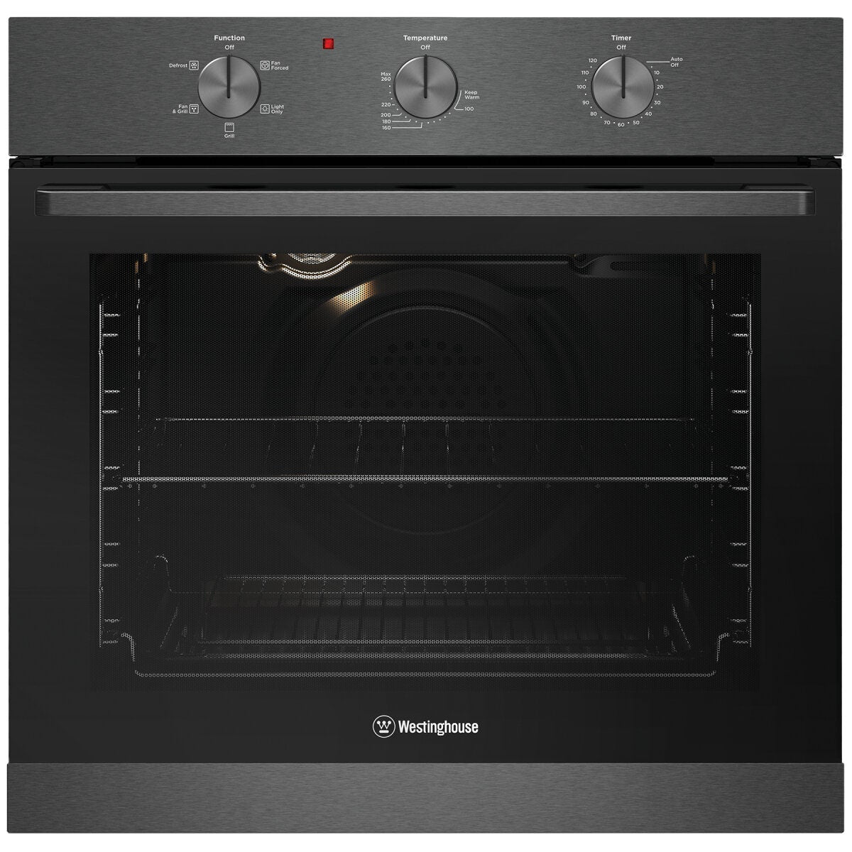 Westinghouse 60cm multi-function oven - 80L, dark stainless steel, 10A plug and lead, 2 hour timer - WVE6314DD