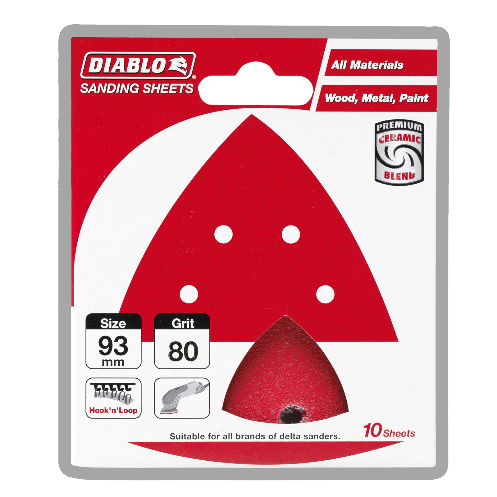 Diablo 93mm 80 Grit Delta Detail Sander Sheets - 10 Pack