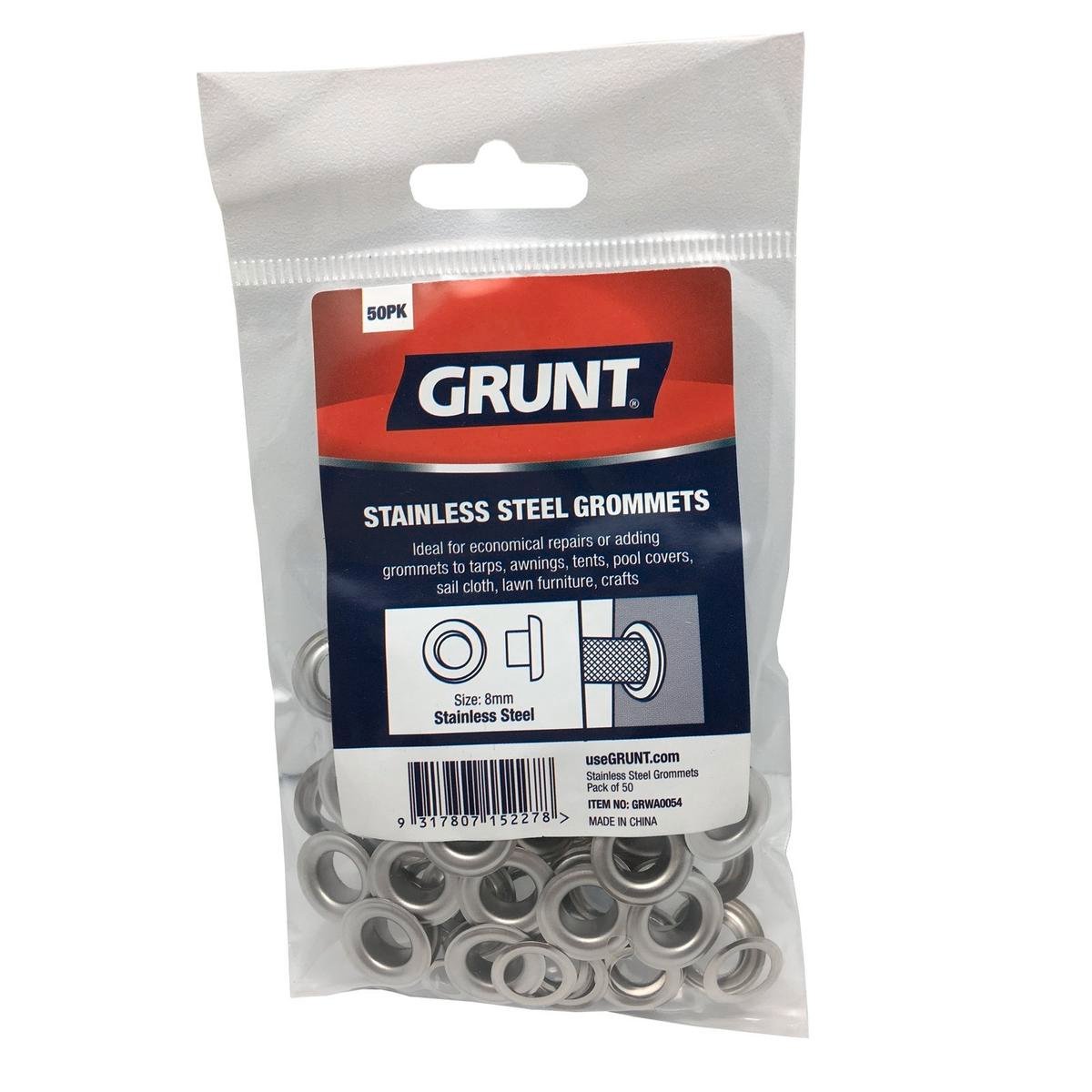 Grunt 8mm Stainless Steel Grommets 50 Pack Durable Repair Accessory - SuperSaverAU - view 1