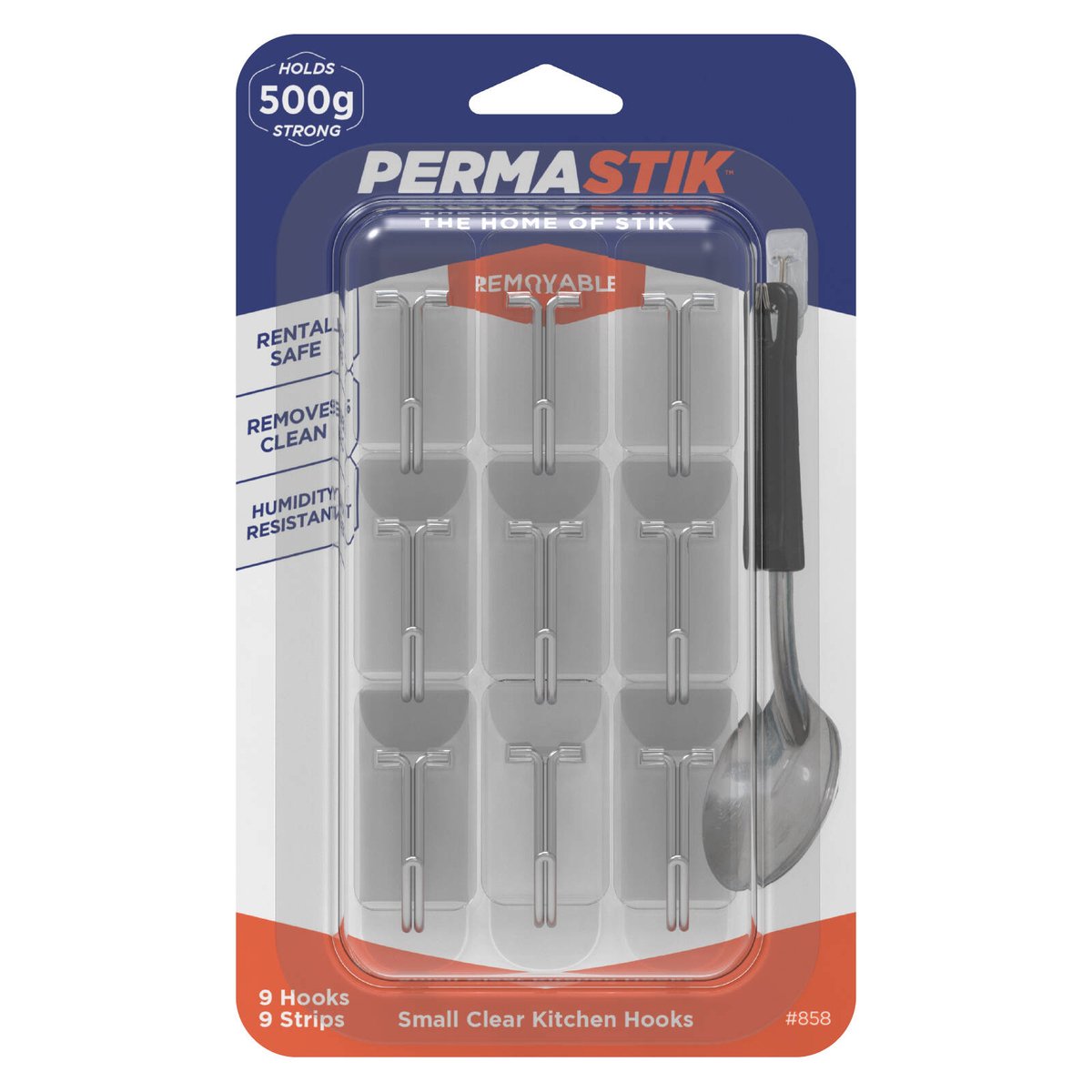 Permastik Small Clear Kitchen Hooks - 9 Pack Plastic Self-Adhesive