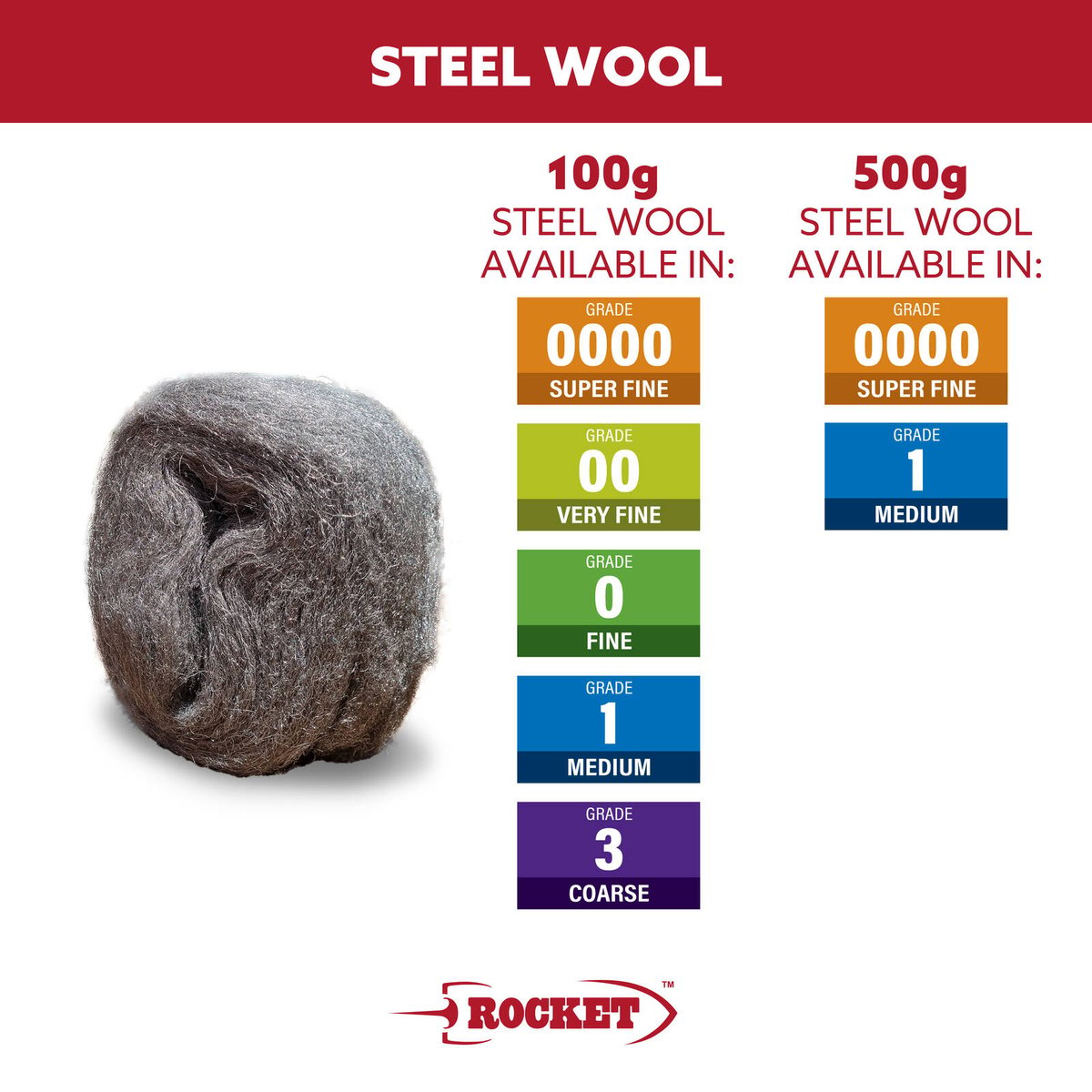 Rocket 100g Grade 00 Very Fine Steel Wool Trade Pack