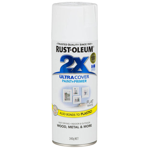 Rust-Oleum 2X Ultra Cover Flat White Spray Paint 340g Paint & Primer In One