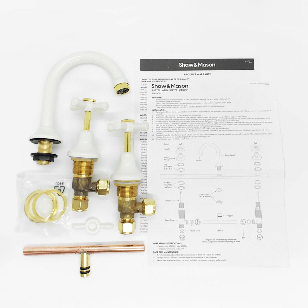 Shaw & Mason Ivory Basin Set - Brass, 9L/min WELS 3 Star