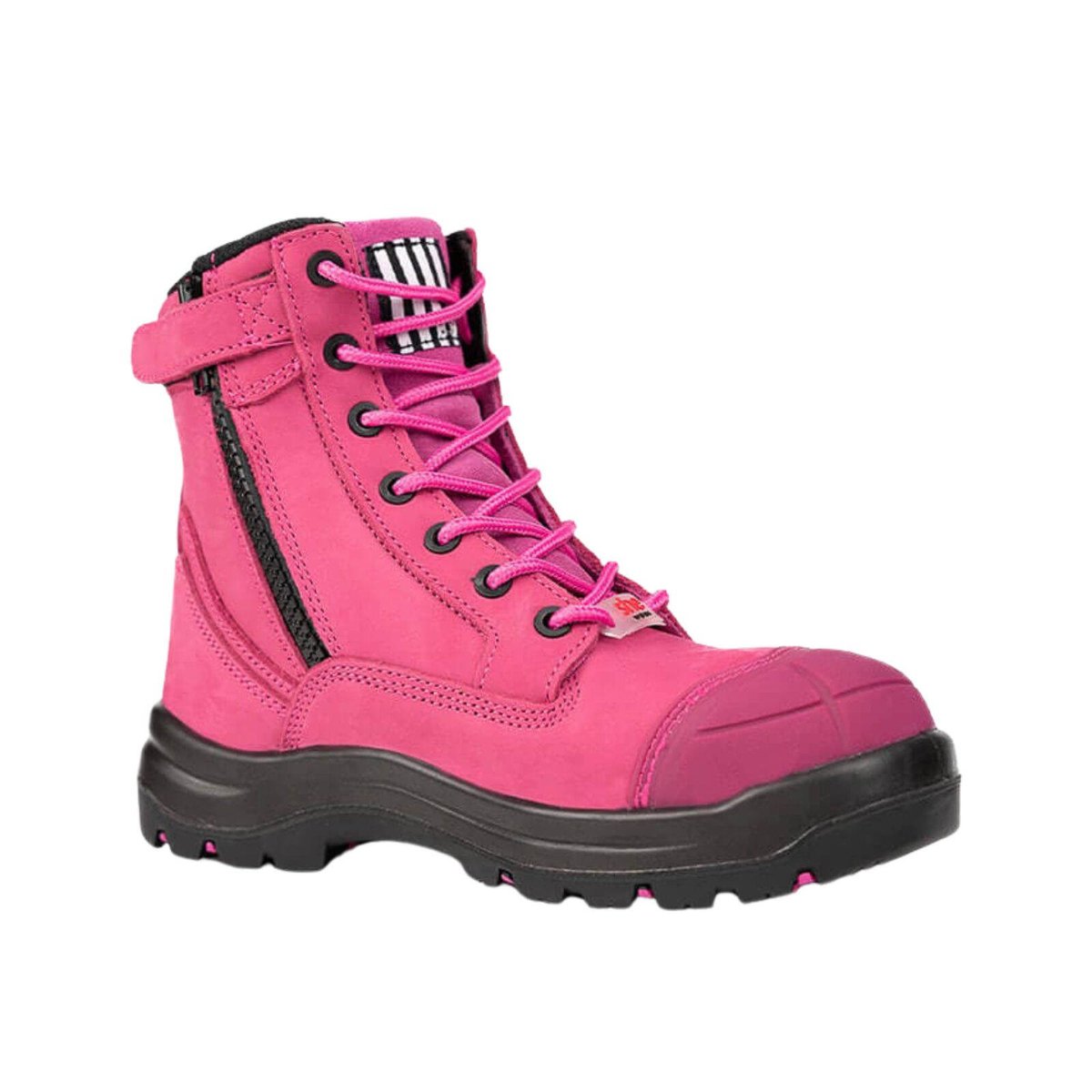 she wear Achieves Womens Safety Work Boots Size 8 Hot Pink Nubuck Leather Composite Toe Zip Side Water Resistant