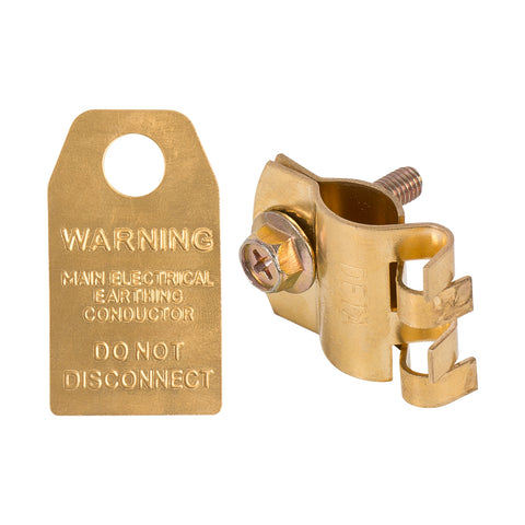 DETA Earth Clamp and Warning Tag - Brass with Engraved Tag