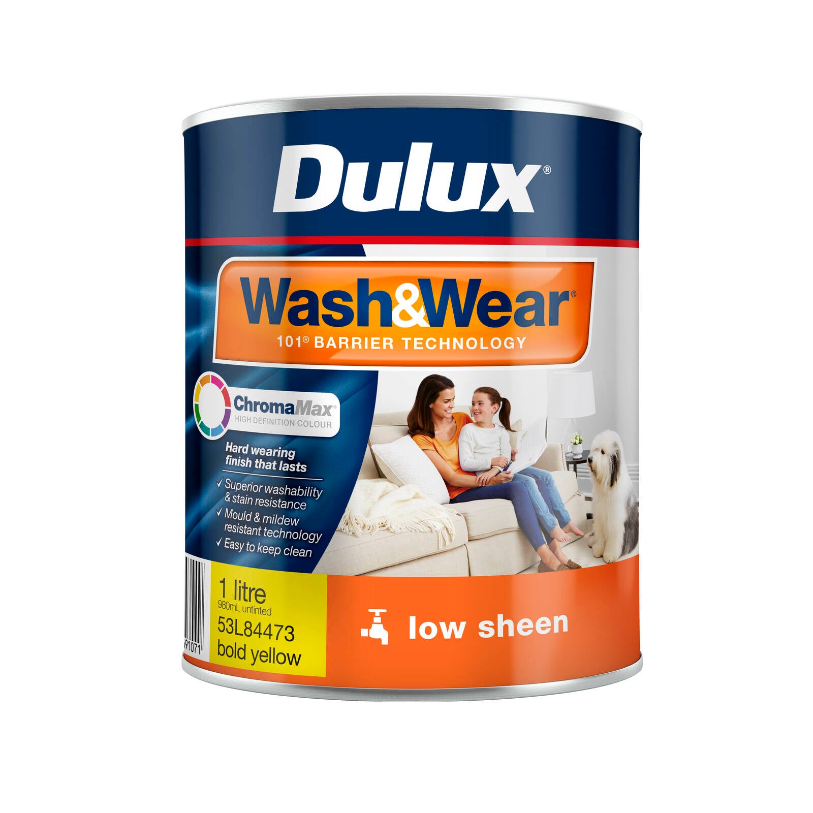 Dulux Wash&Wear Low Sheen Interior Paint Bold Yellow 1L - Washable, Indoor