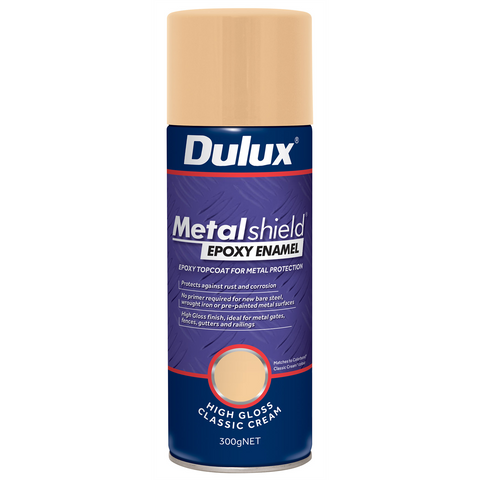 Dulux Metalshield 300g Epoxy Enamel Gloss Spray Paint Classic Cream - No Primer Needed on Bare Steel