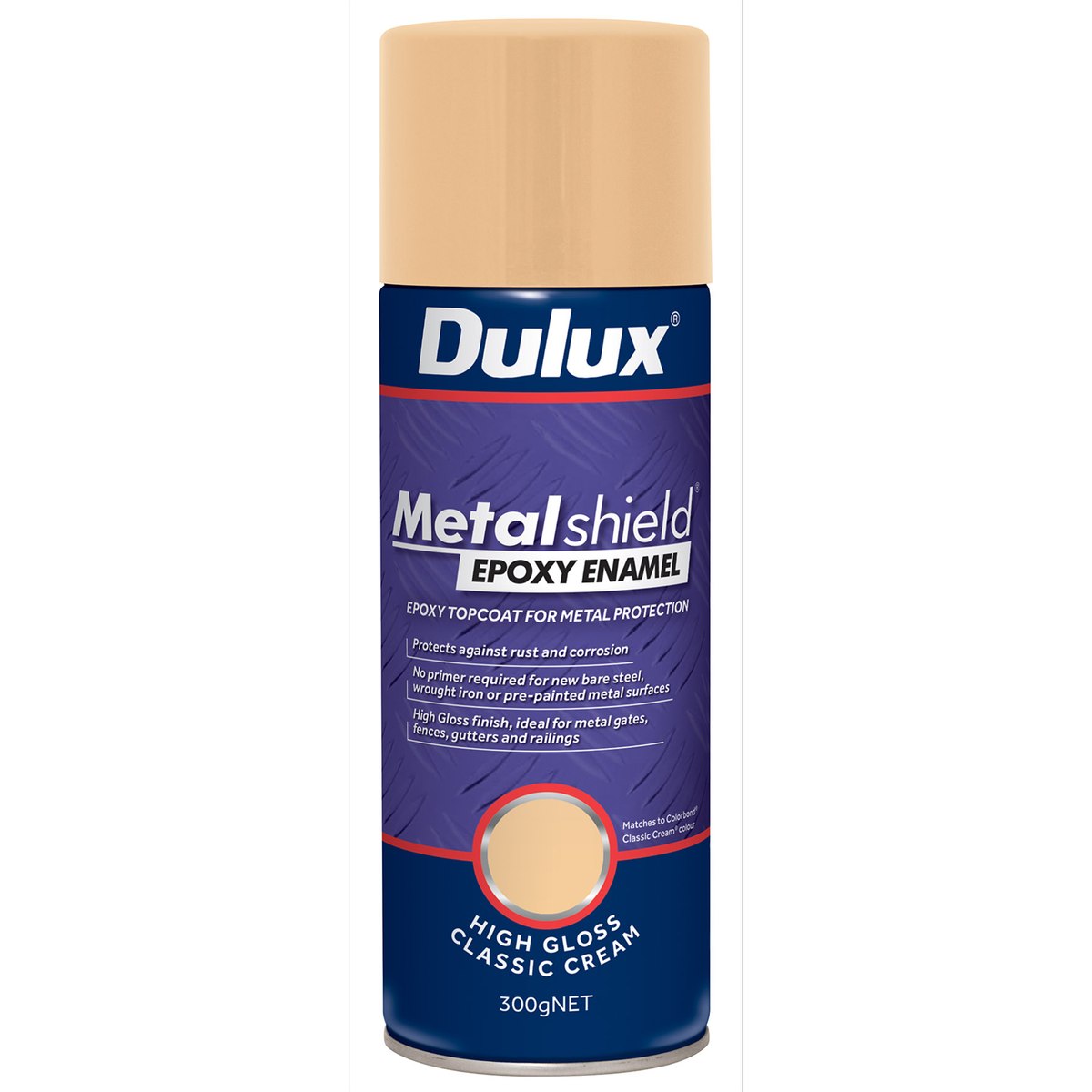 Dulux Metalshield 300g Epoxy Enamel Gloss Spray Paint Classic Cream - No Primer Needed on Bare Steel