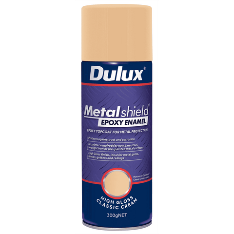 Dulux Metalshield 300g Epoxy Enamel Gloss Spray Paint Classic Cream - No Primer Needed on Bare Steel