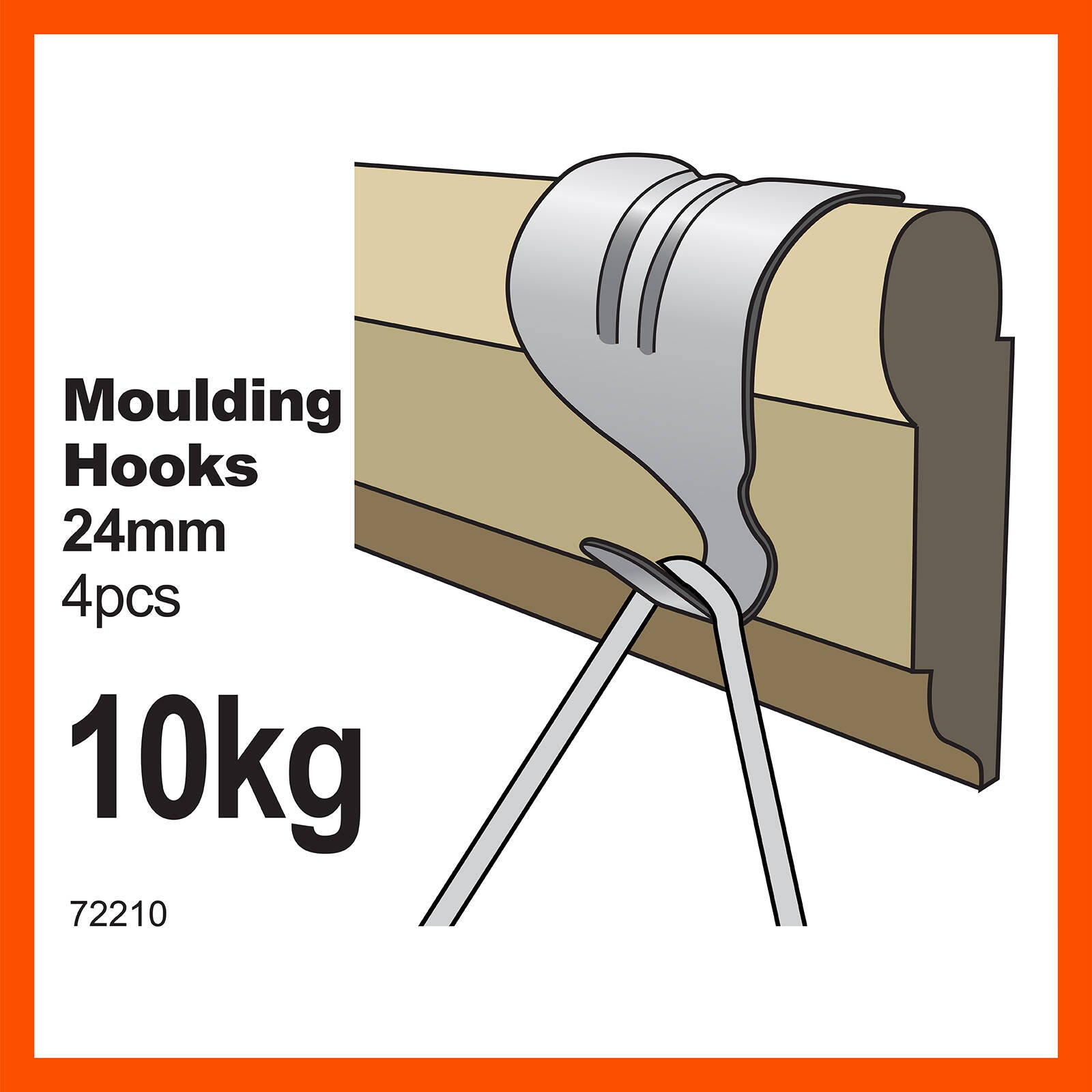 Everhang 10kg Nickel Plated Steel Picture Hanging Moulding Hook - 4 Pack