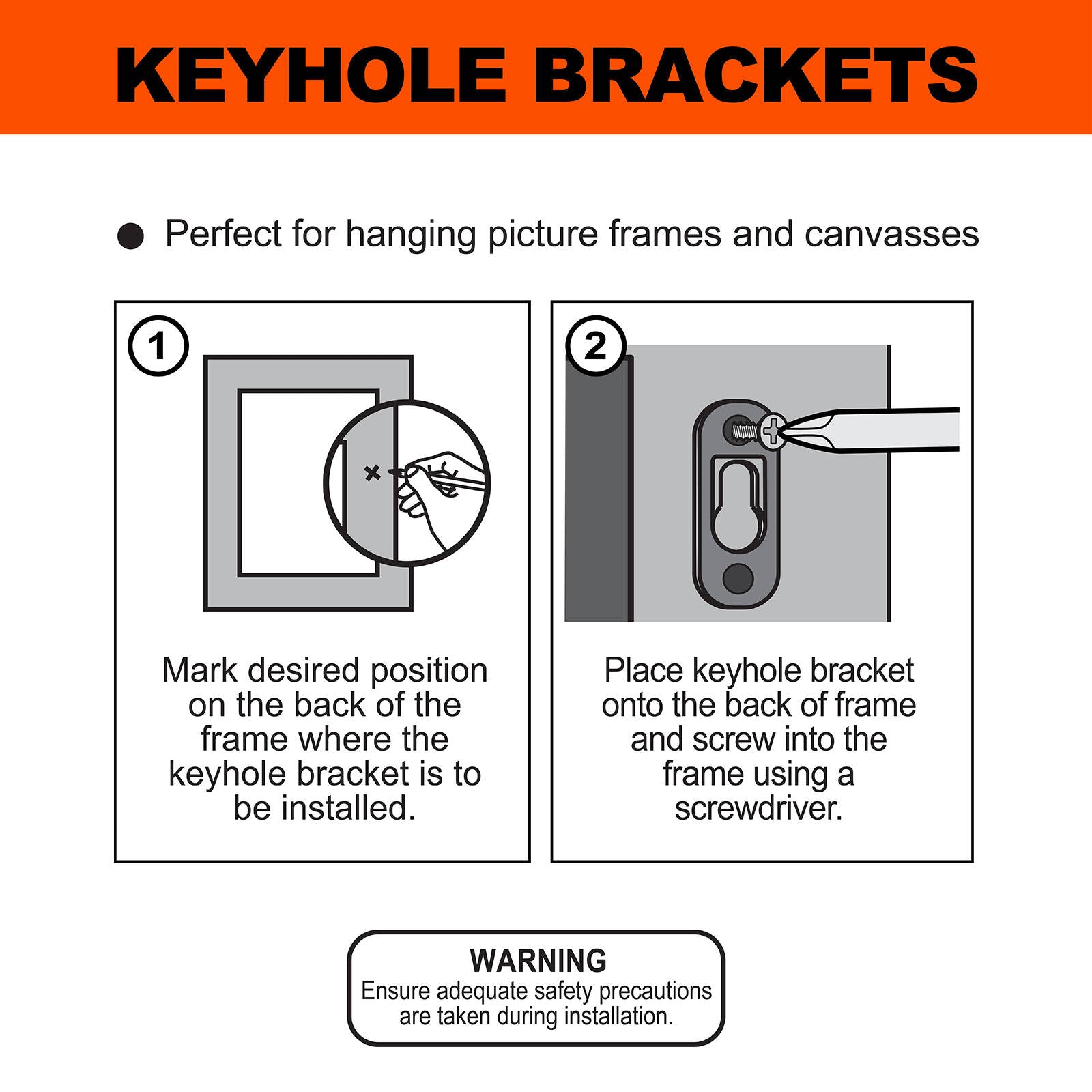 Everhang 10kg Zinc Plated Steel Picture Hanging Keyhole Plate 8 Pack