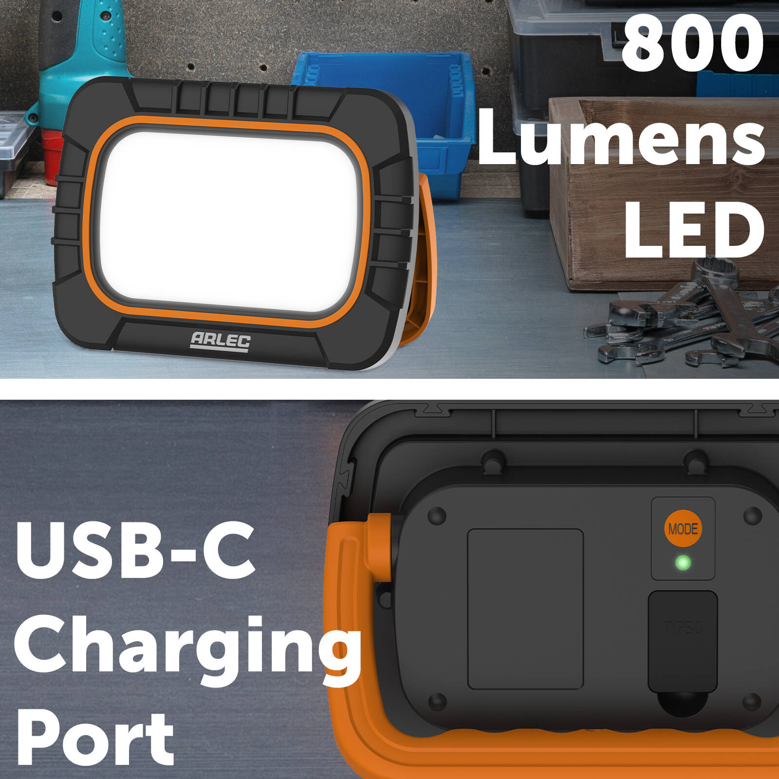 Arlec 10W LED Rechargeable Work Light, 800lm, Weather Resistant, Outdoor AWL2313